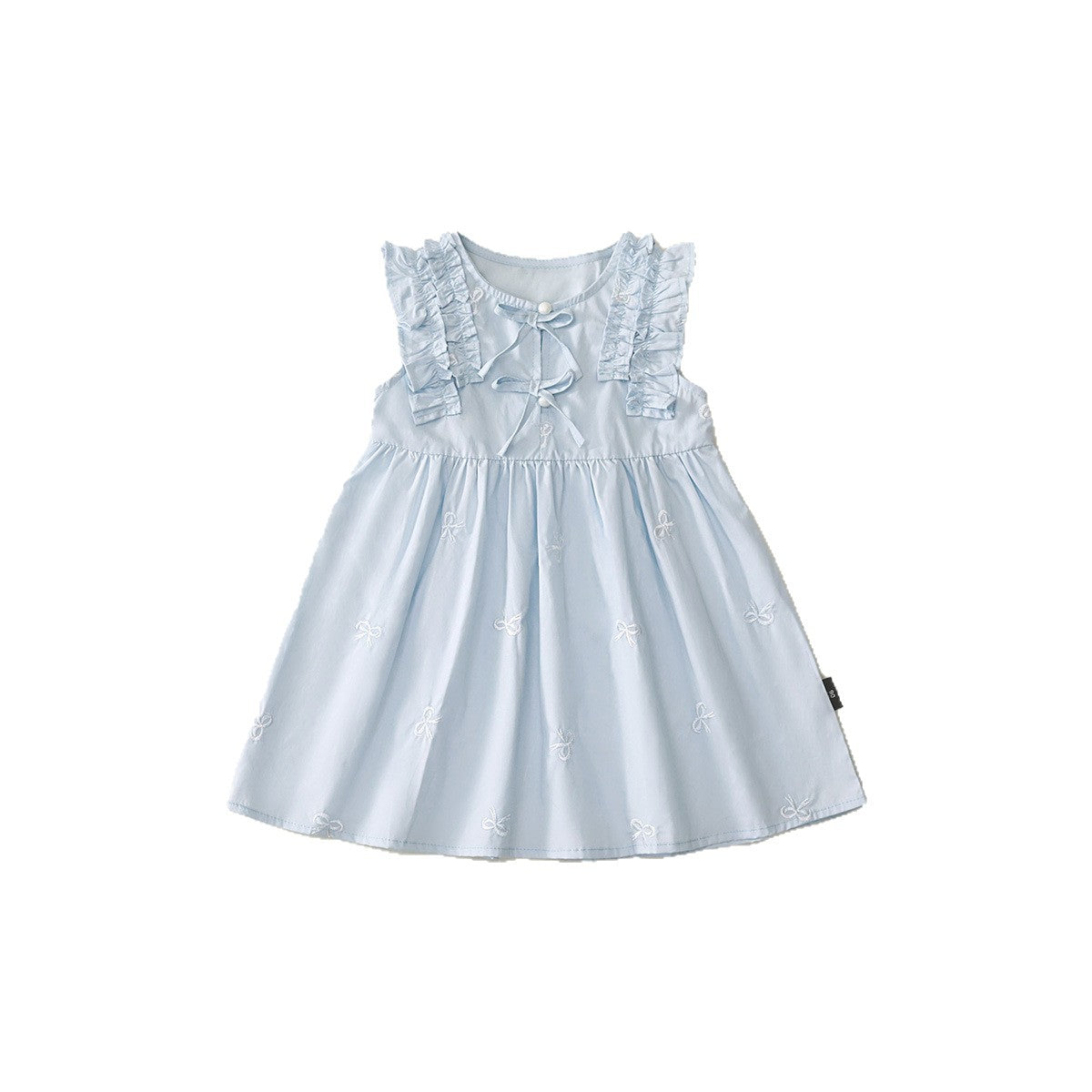 Girls Blue Ruffled Summer Dress 2026 Bow Embroidered – Summer Kids Fashion Nepal | Tudoholic
