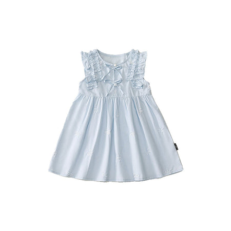 Girls Blue Ruffled Summer Dress 2026 Bow Embroidered – Summer Kids Fashion Nepal | Tudoholic