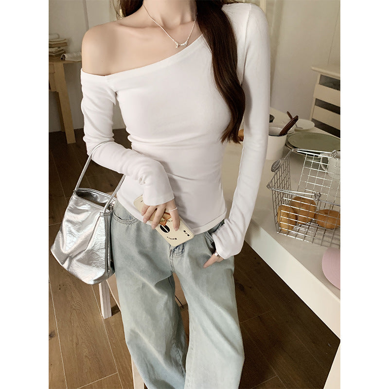 Irregular Shoulder Slim Fit Long Sleeve Women Top