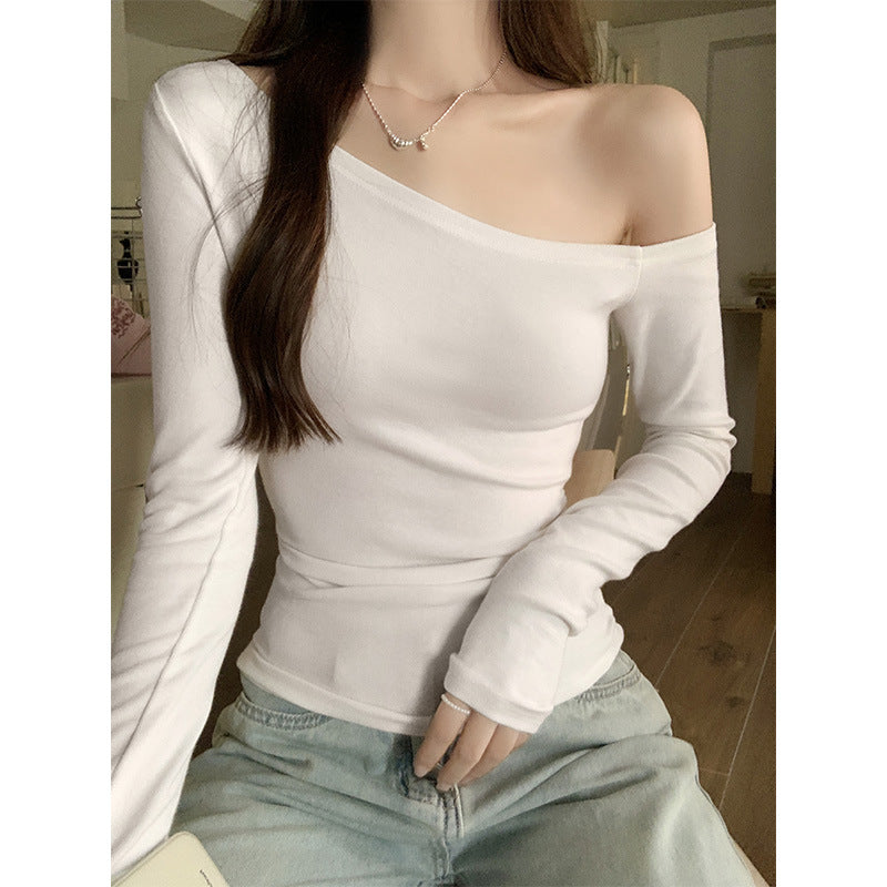 Irregular Shoulder Slim Fit Long Sleeve Women Top