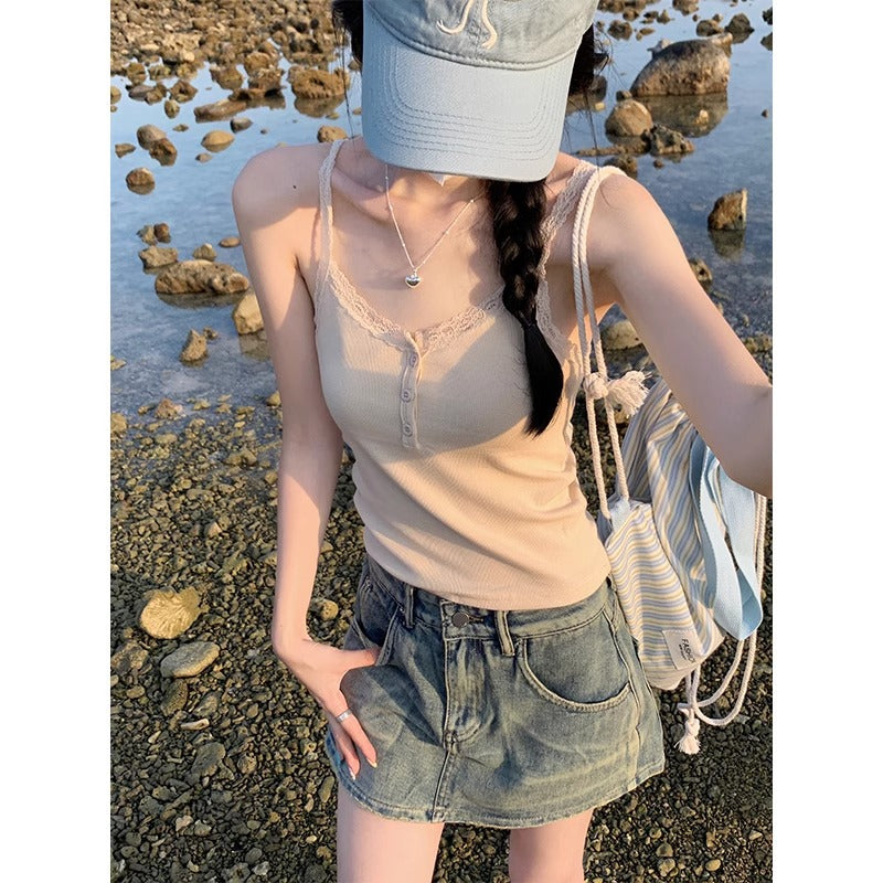 Retro Lace Off Shoulder Slim Fit Women Summer Top