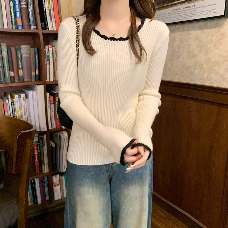 Apricot Low Collar Sweater Women Spring Autumn Top