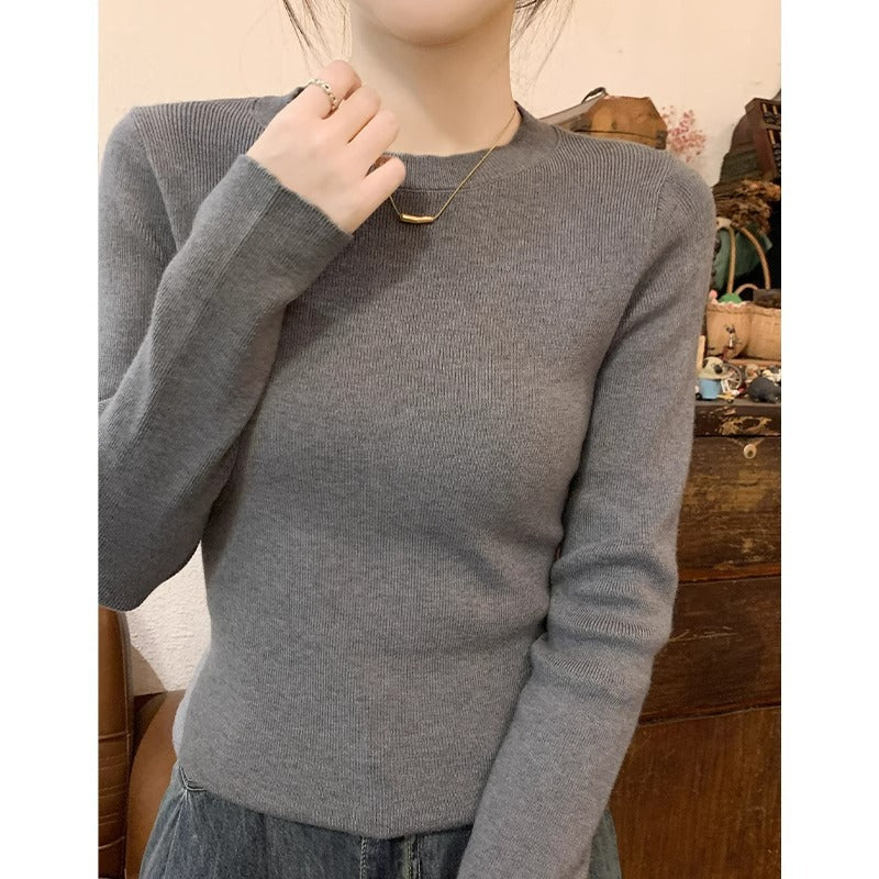Gray Slim Fit Knit Sweater Women Winter 2026 Top