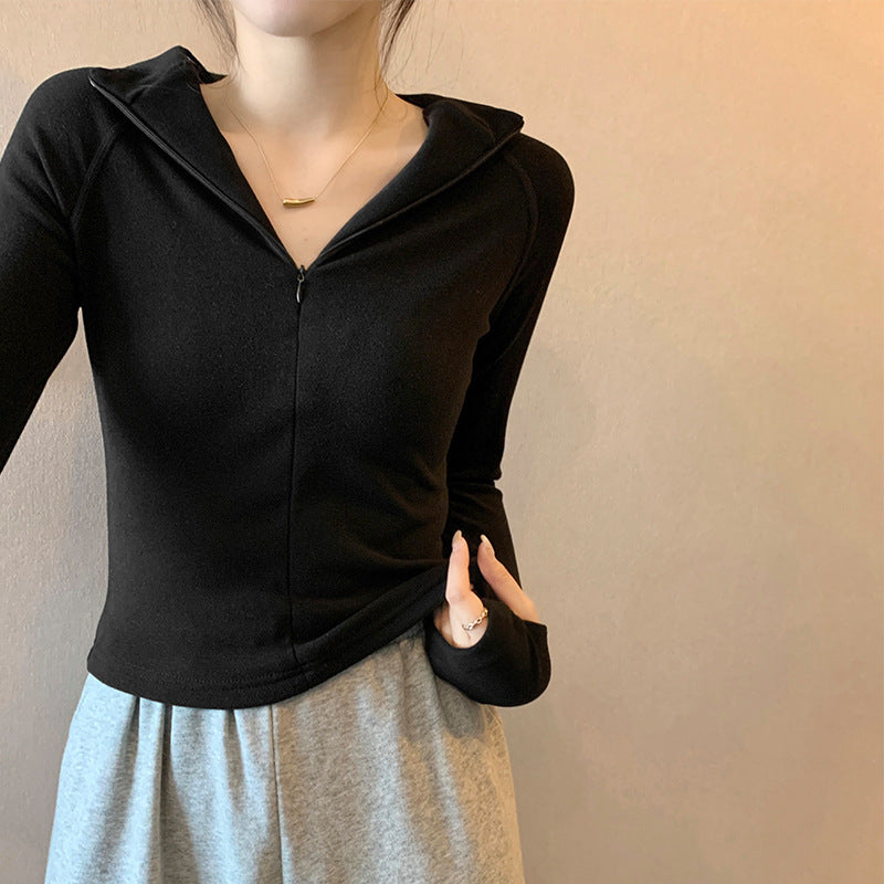 Velvet Slim Fit Half Collar Women Winter Base Top