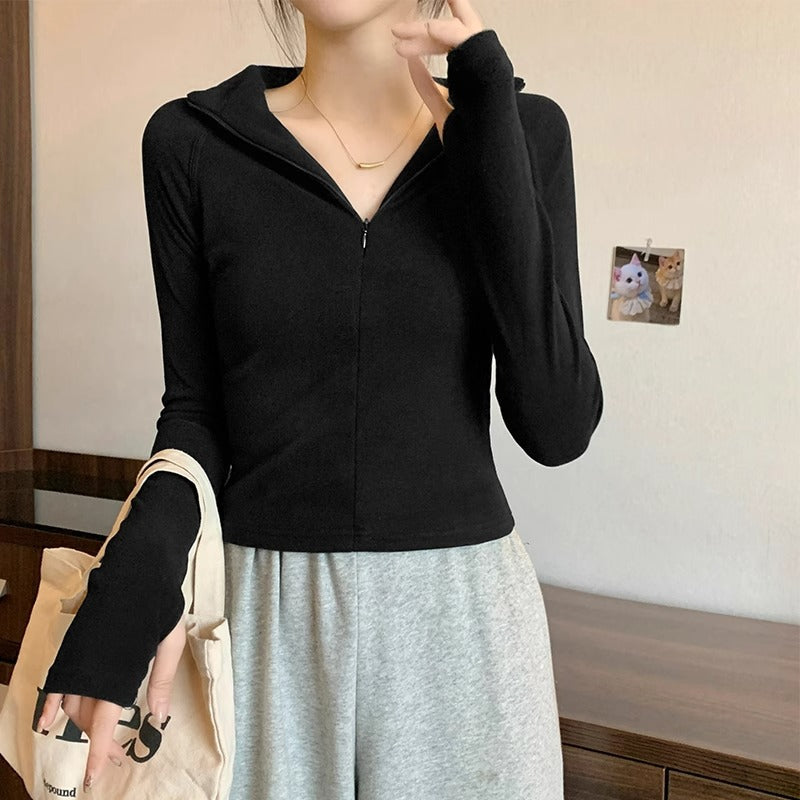 Velvet Slim Fit Half Collar Women Winter Base Top