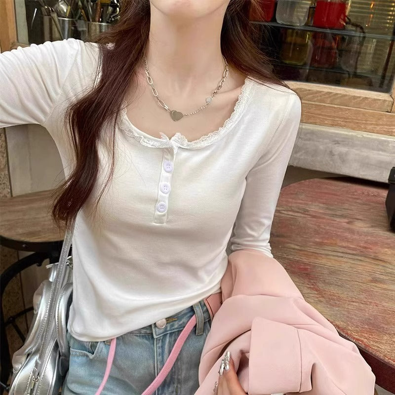 Lace Square Neck Slim Fit Women Winter Base Top