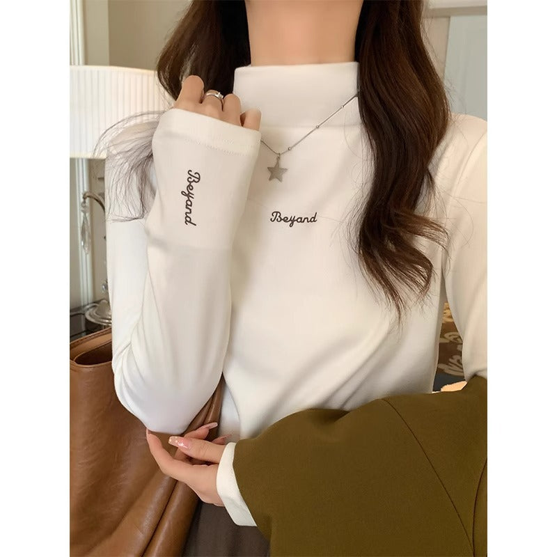 Women's Half Turtleneck Velvet Slim Fit T-Shirt