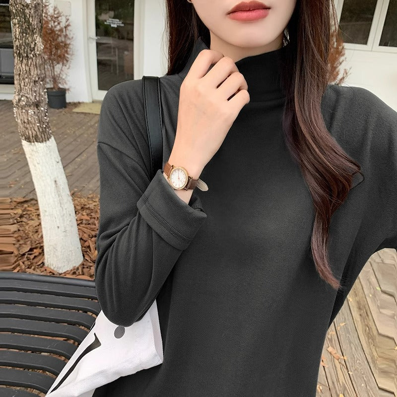 Korean Loose Half Turtleneck Velvet Long Sleeve T-Shirt