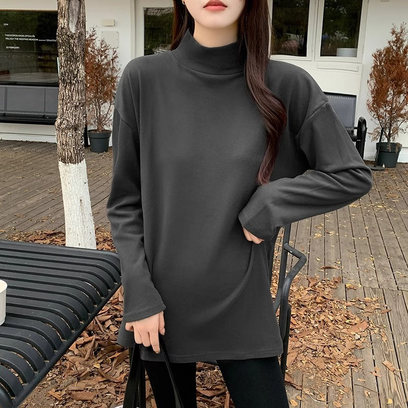 Korean Loose Half Turtleneck Velvet Long Sleeve T-Shirt