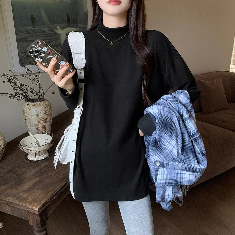 Women's Velvet Half Turtleneck Long Sleeve Top