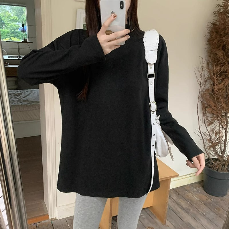 Women's Velvet Half Turtleneck Long Sleeve Top