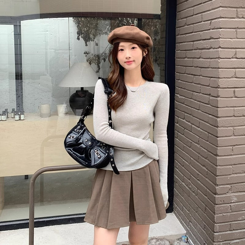 Women Slim Fit Round Neck Long Sleeve Sweater