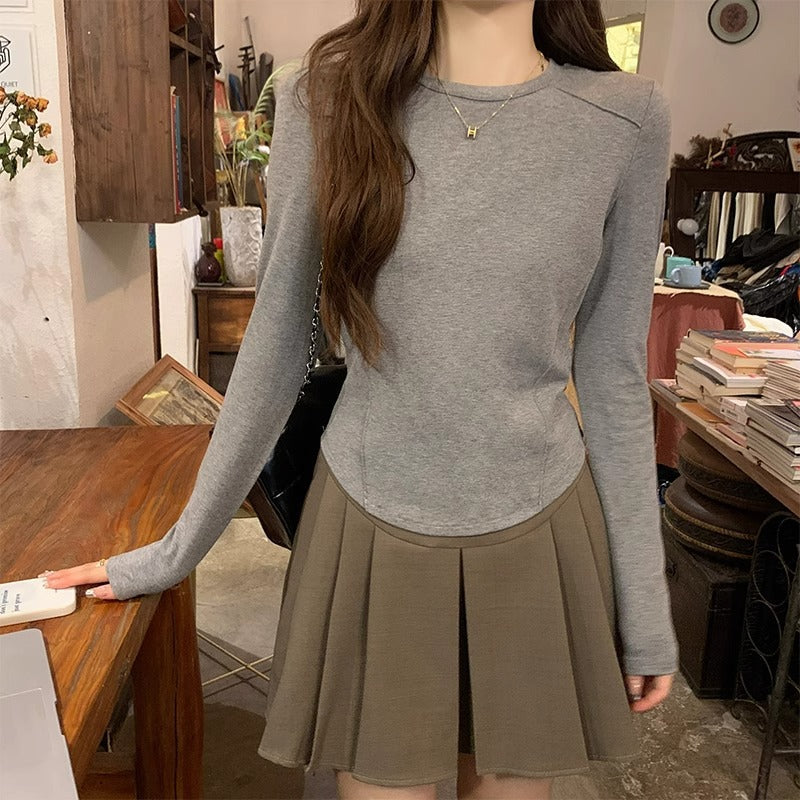 Women Fleece Fishbone Slim Fit Long Sleeve Top