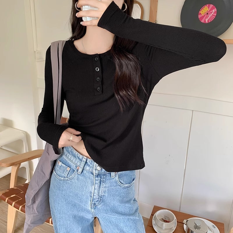 Women Black Brushed Slim Fit Long Sleeve Top
