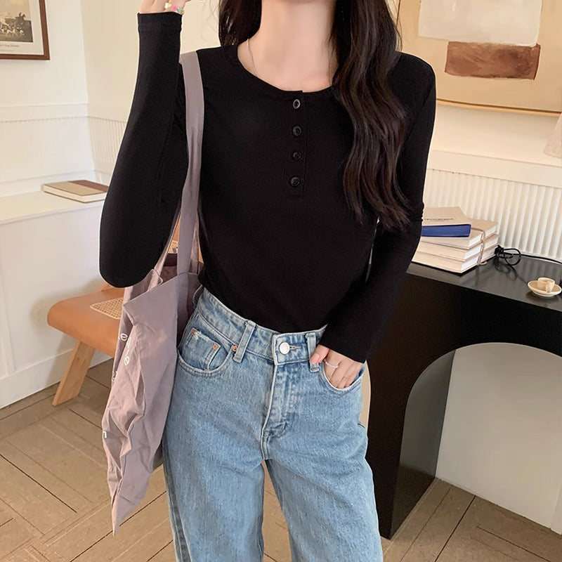 Women Black Brushed Slim Fit Long Sleeve Top