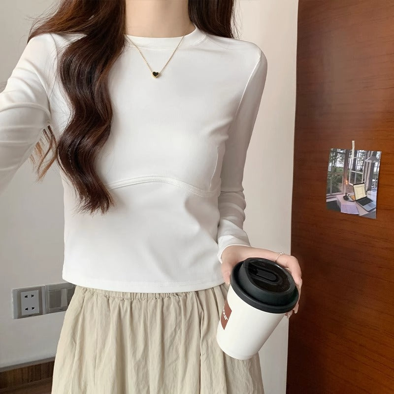 Women Korean Fishbone Slim Fit Long Sleeve Top