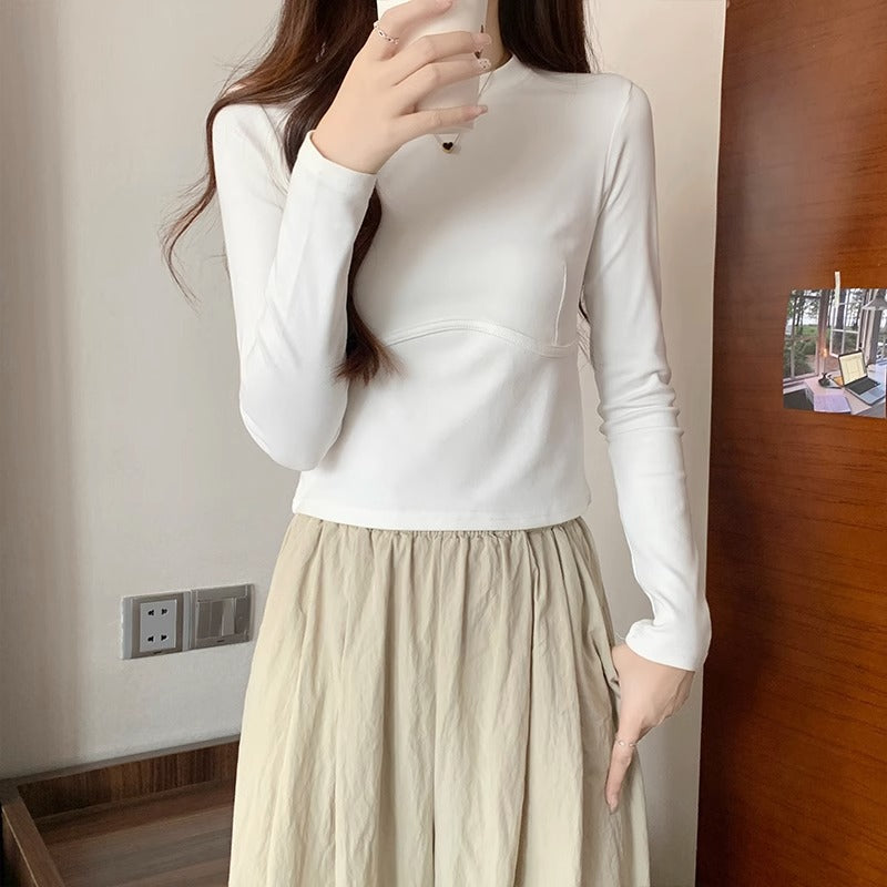 Women Korean Fishbone Slim Fit Long Sleeve Top