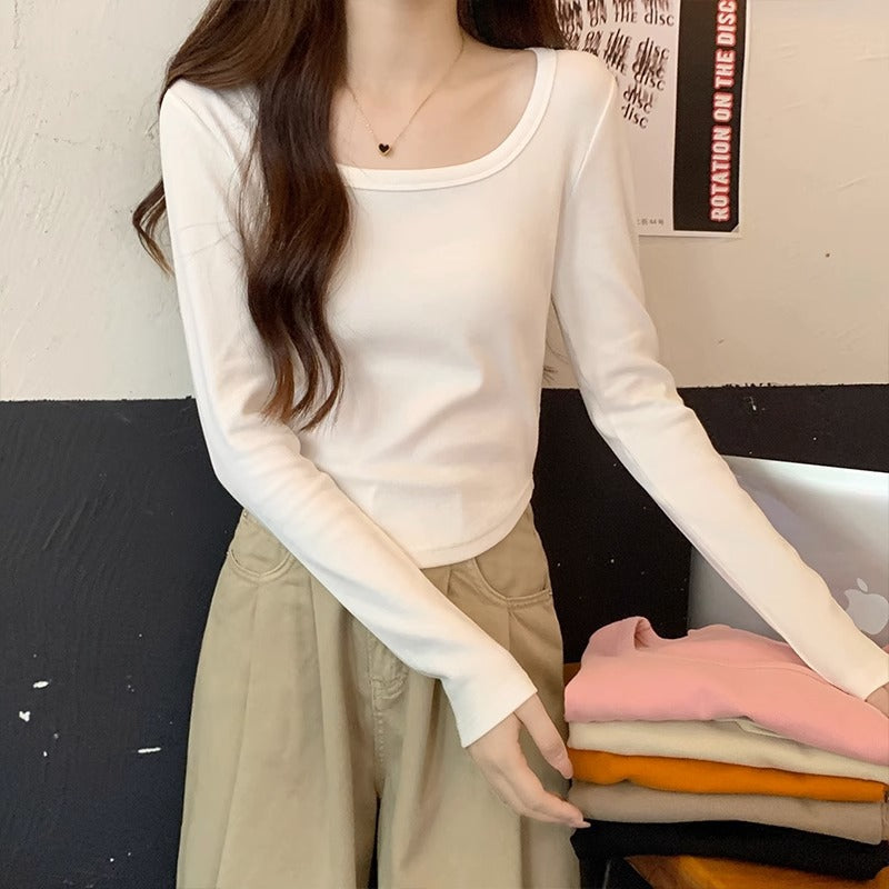 Women White Slim Fit Irregular Hem Long Sleeve Top