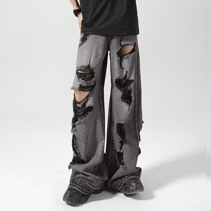 Men's Ripped Wide-Leg High Street Jeans
