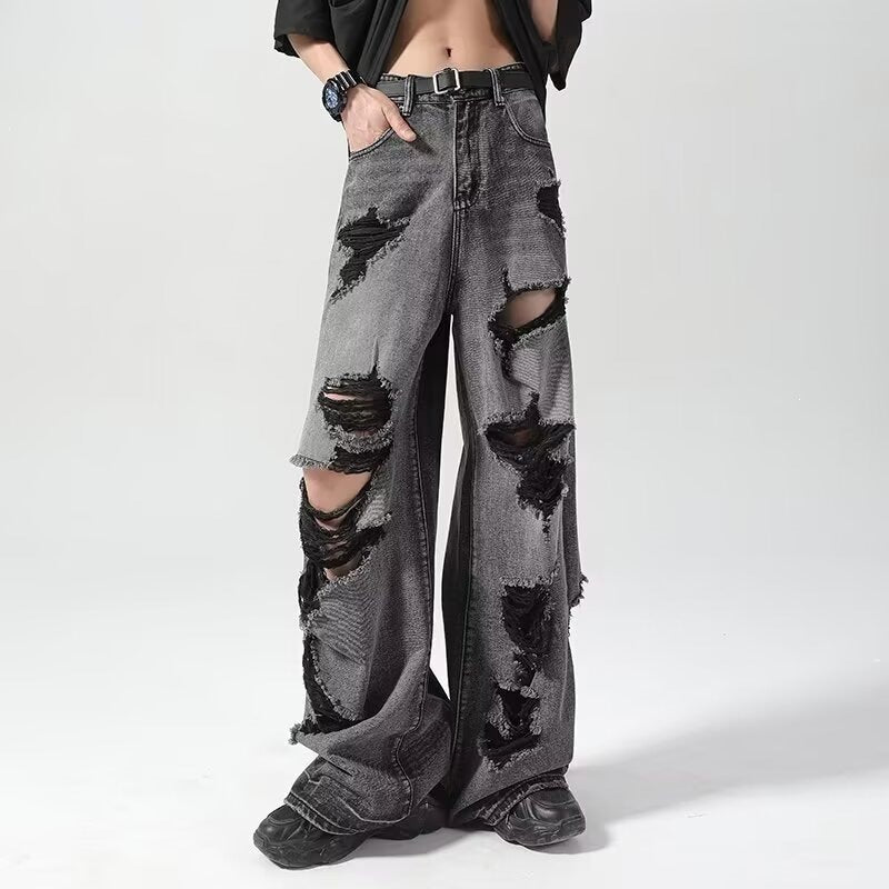 Men's Ripped Wide-Leg High Street Jeans