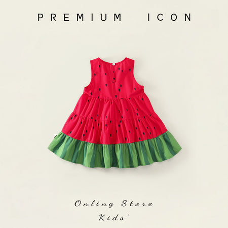 Girls Red Watermelon Summer Vest Dress 2025 Sweet Style – Summer Kids Fashion Nepal | Tudoholic