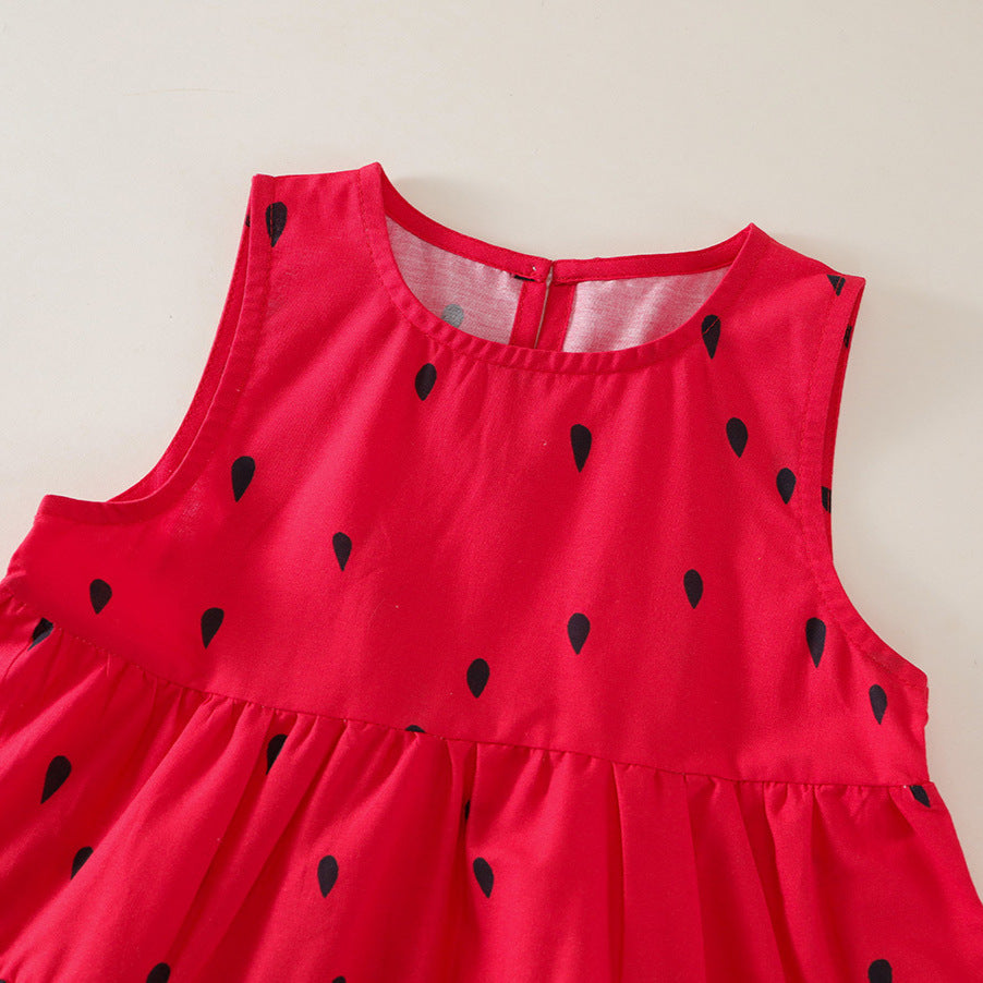 Girls Red Watermelon Summer Vest Dress 2025 Sweet Style – Summer Kids Fashion Nepal | Tudoholic