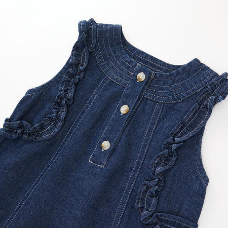 Girls Sleeveless Denim Lace Dress Korean Style – Kids Fashion Nepal | Tudoholic