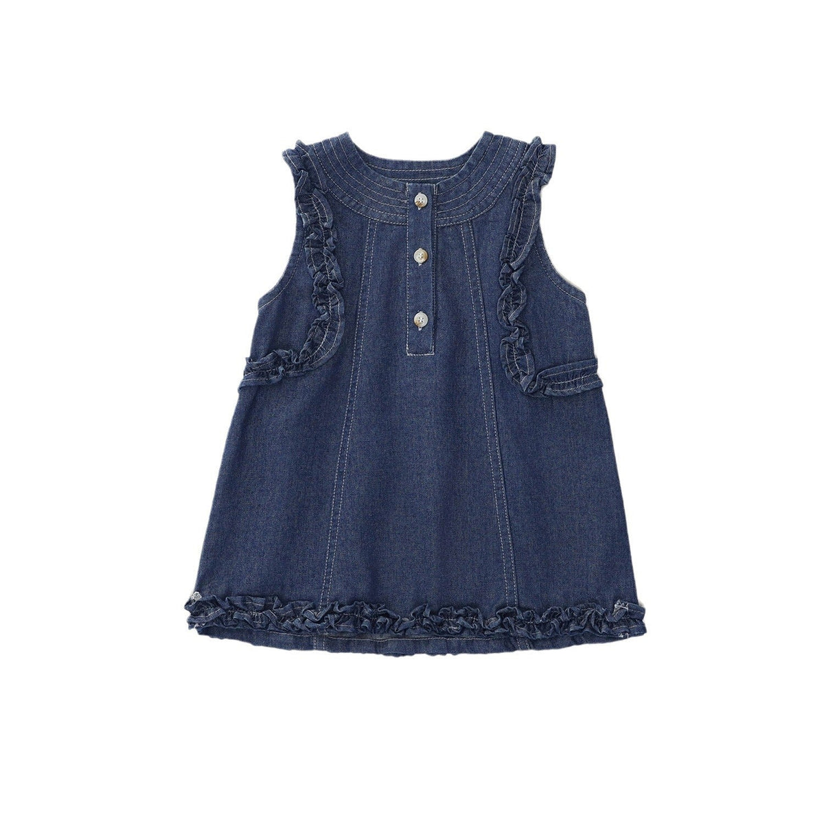 Girls Sleeveless Denim Lace Dress Korean Style – Kids Fashion Nepal | Tudoholic