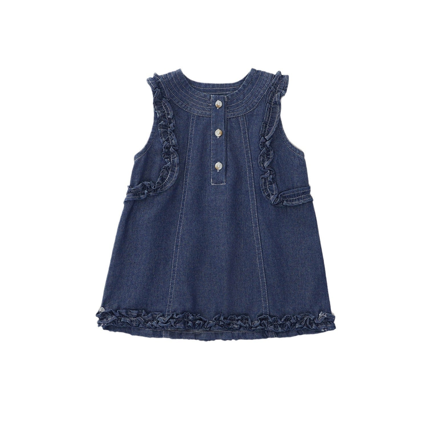 Girls Sleeveless Denim Lace Dress Korean Style – Kids Fashion Nepal | Tudoholic