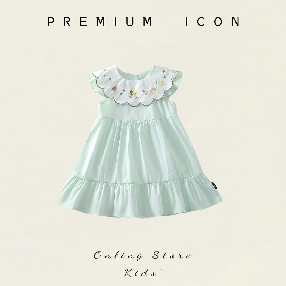 Girls Embroidered Lapel Cake Dress Summer Style – Summer Kids Fashion Nepal | Tudoholic