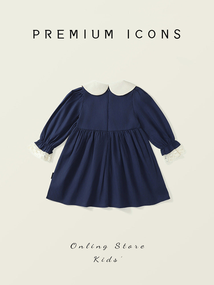 Girls Rabbit Embroidered Navy Princess Dress – Kids Fashion Nepal | Tudoholic