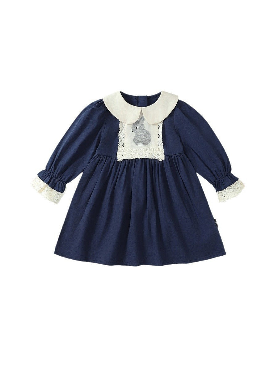 Girls Rabbit Embroidered Navy Princess Dress – Kids Fashion Nepal | Tudoholic