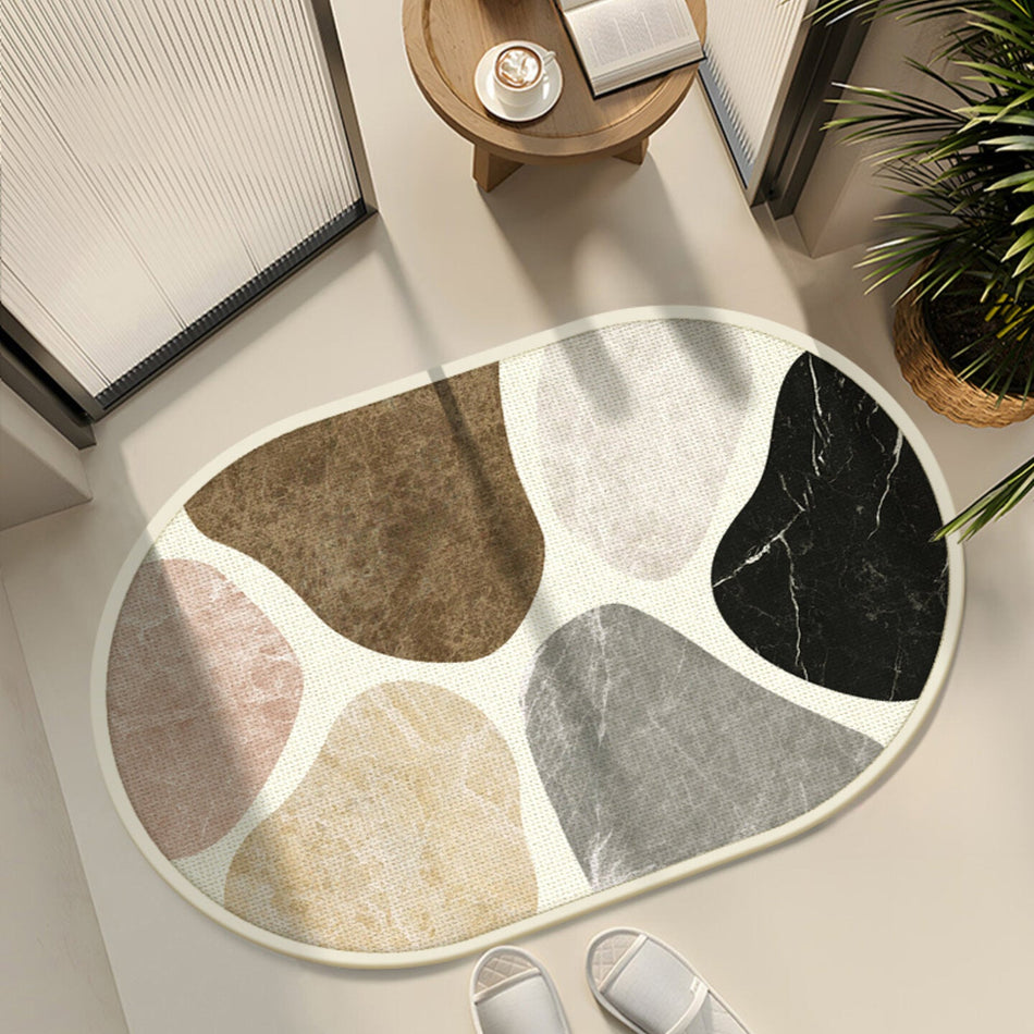 "Pure-Zen" Series: Simple Linen-Texture Oval Diatomite Mat