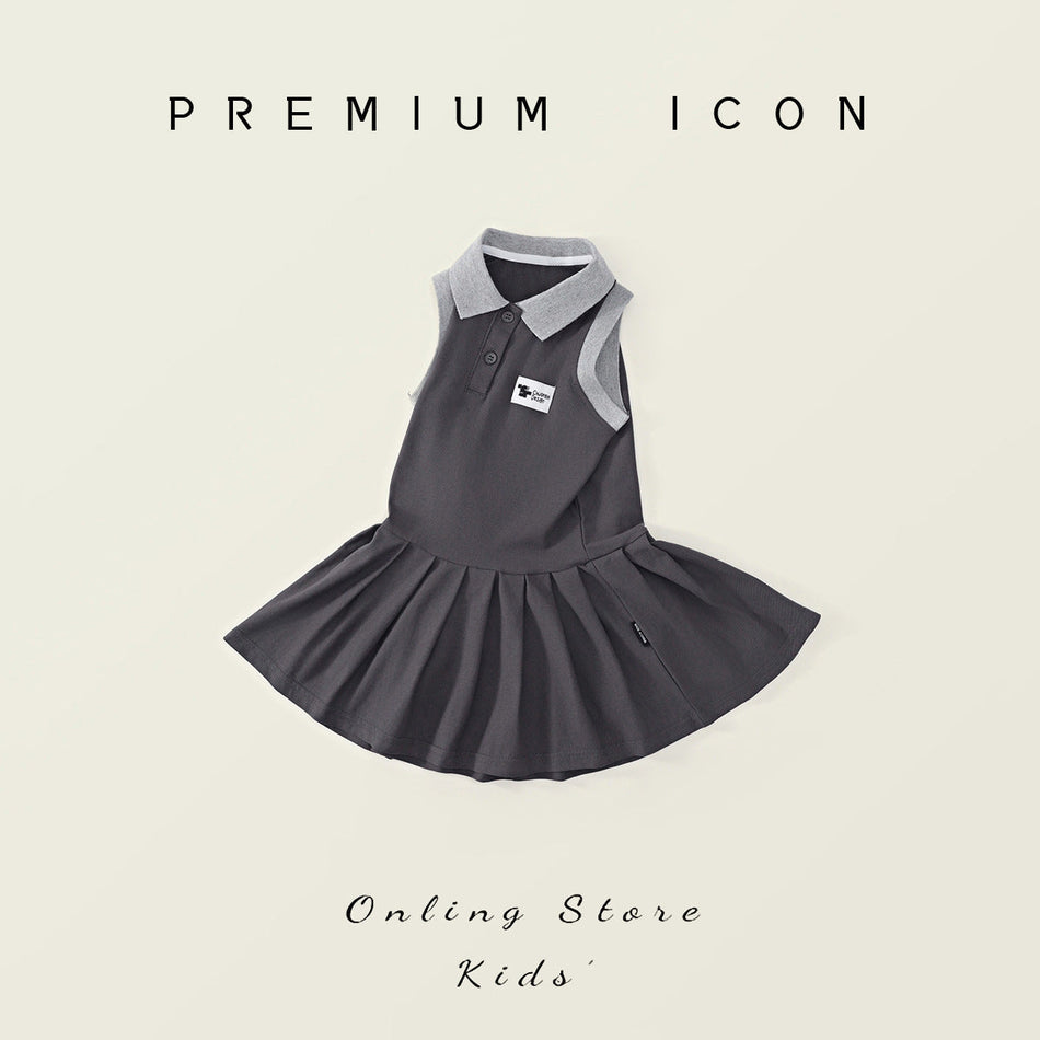 Girls Lapel Pleated Sleeveless Vest Dress Korean Style – Kids Fashion Nepal | Tudoholic