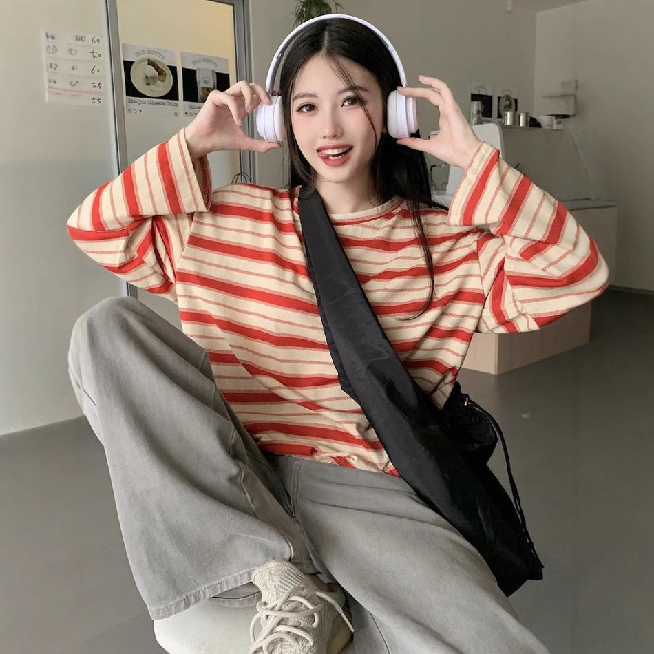 Striped Long Sleeve Casual T-Shirt for Women
