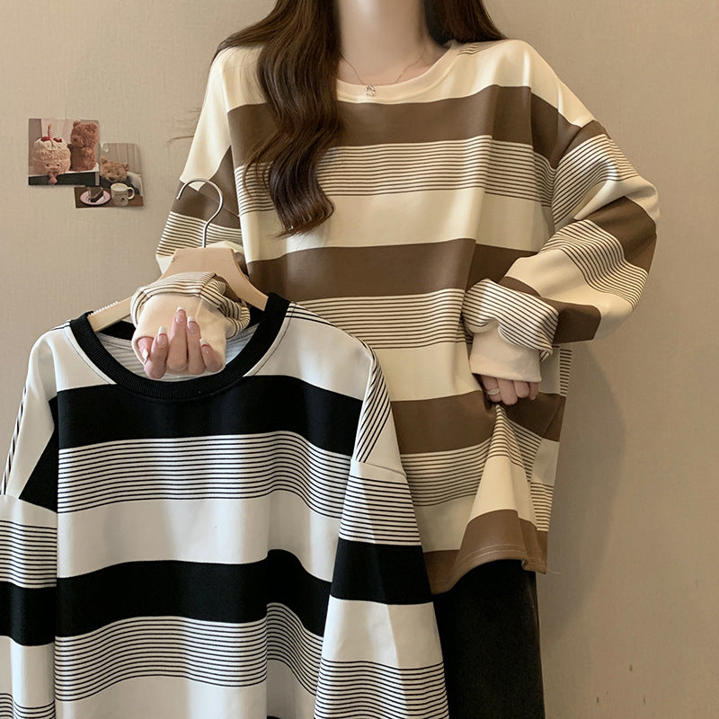 Vintage Striped Loose Sweatshirt for Women Autumn