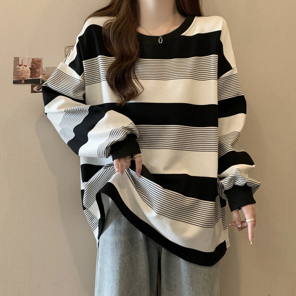 Vintage Striped Loose Sweatshirt for Women Autumn