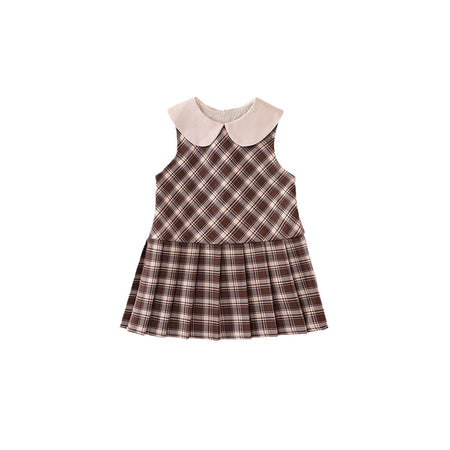 Girls Plaid Vest Pleated Dress Korean Style – Kids Fashion Nepal | Tudoholic