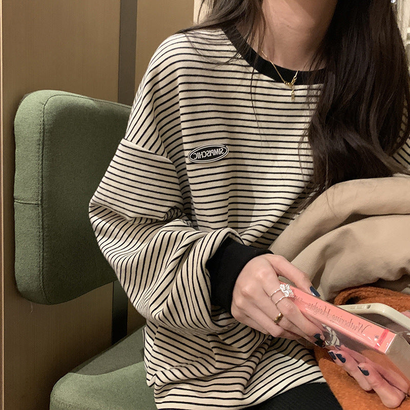 Korean Style Striped Long Sleeve Sweater Top for Women