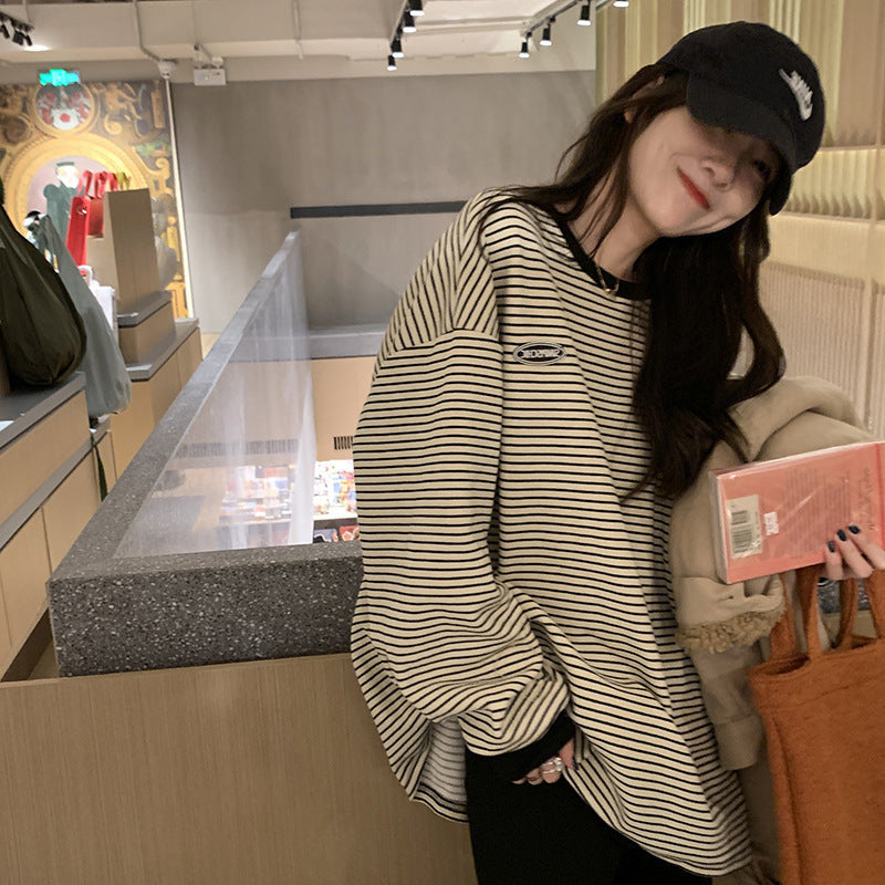 Korean Style Striped Long Sleeve Sweater Top for Women