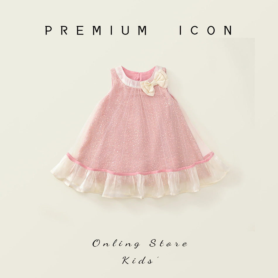 Girls Pink Sequin Bow Princess Dress Korean Style – Kids Fashion Nepal | Tudoholic