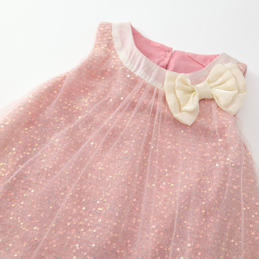 Girls Pink Sequin Bow Princess Dress Korean Style – Kids Fashion Nepal | Tudoholic