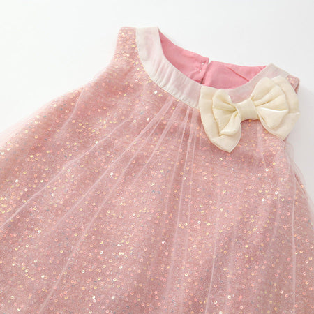 Girls Pink Sequin Bow Princess Dress Korean Style – Kids Fashion Nepal | Tudoholic