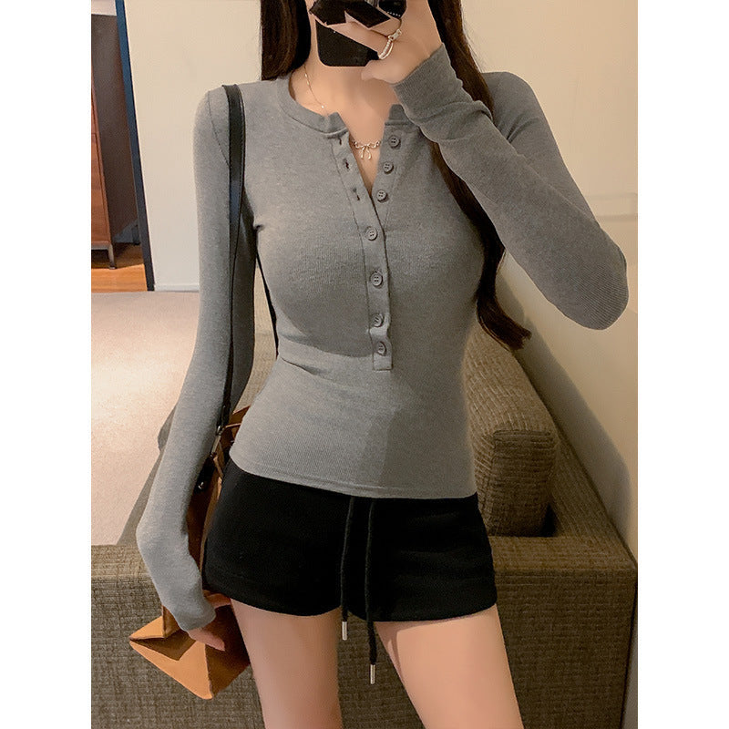 Slim Fit Right Shoulder Long Sleeve Top for Women
