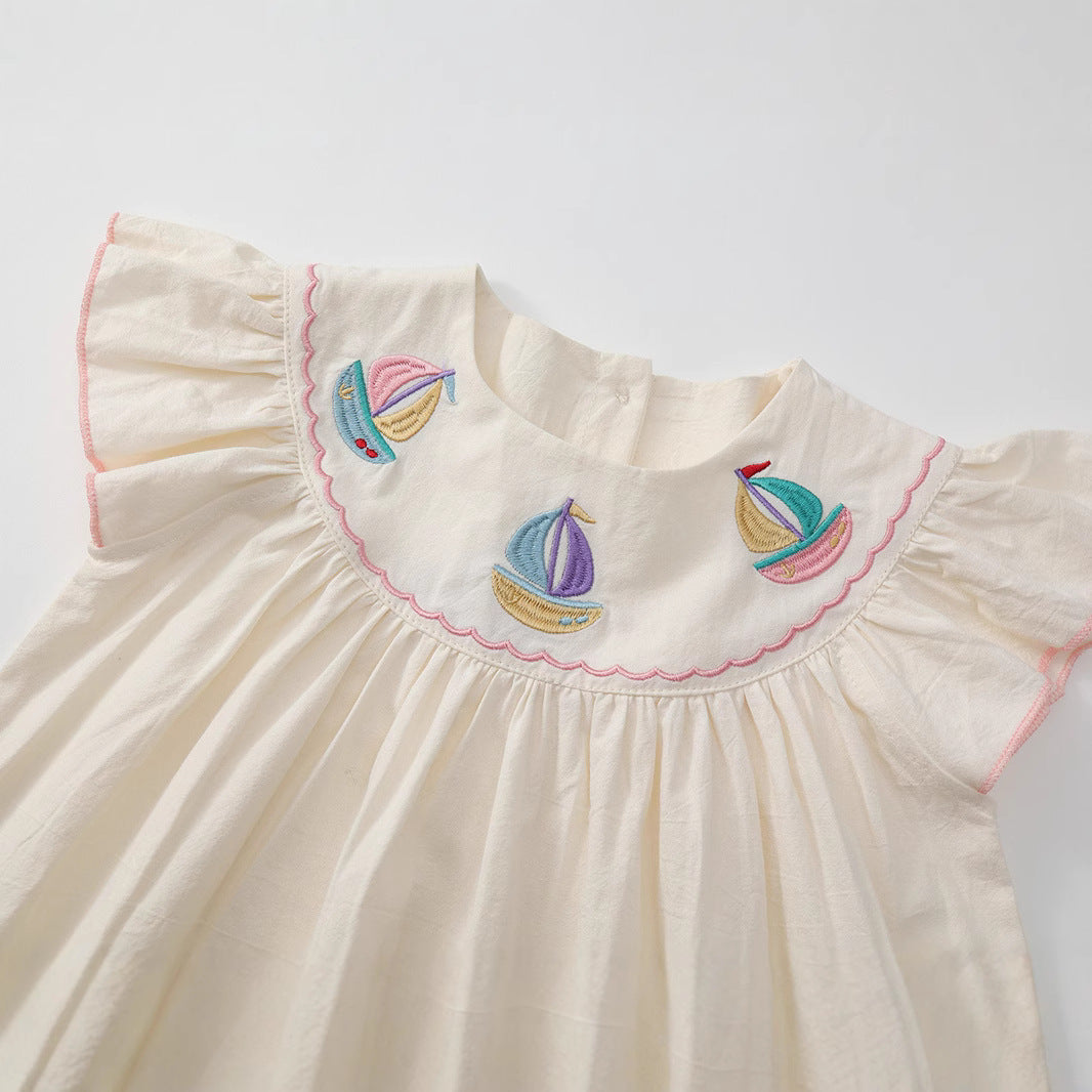 Girls Cotton Fly Sleeve Embroidery Summer Dress – Summer Kids Fashion Nepal | Tudoholic