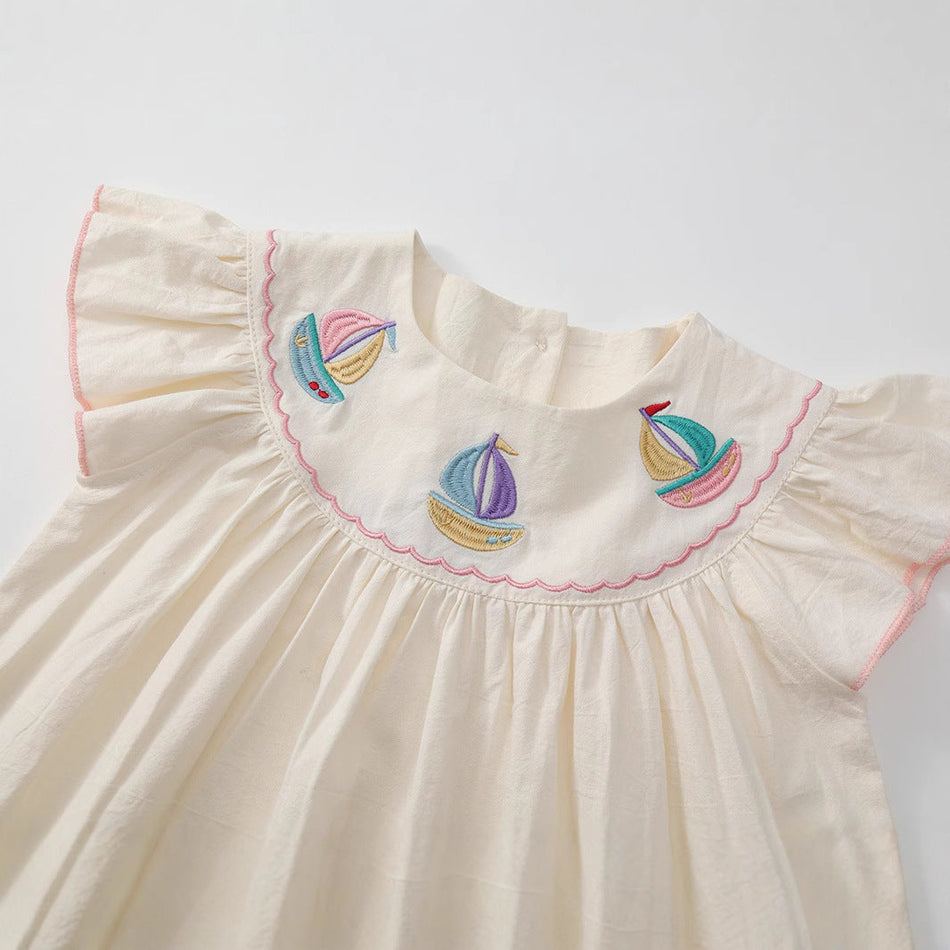 Girls Cotton Fly Sleeve Embroidery Summer Dress – Summer Kids Fashion Nepal | Tudoholic