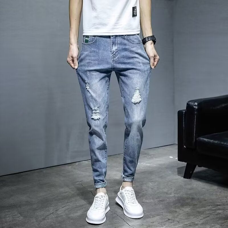 Men’s Korean Style Slim Light Blue Jeans