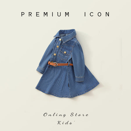 Girls Denim Belt Dress Korean Autumn Style – Spring Autumn Kids Fashion Nepal | Tudoholic