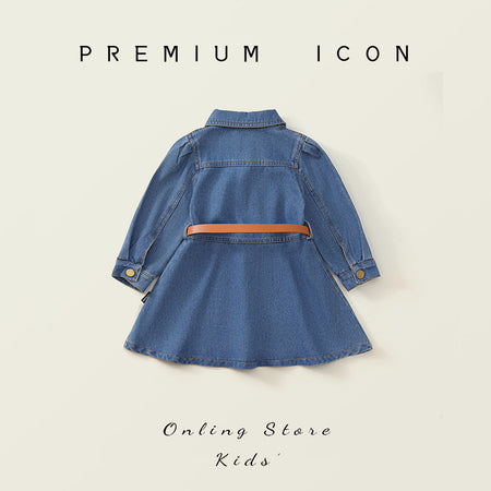 Girls Denim Belt Dress Korean Autumn Style – Spring Autumn Kids Fashion Nepal | Tudoholic