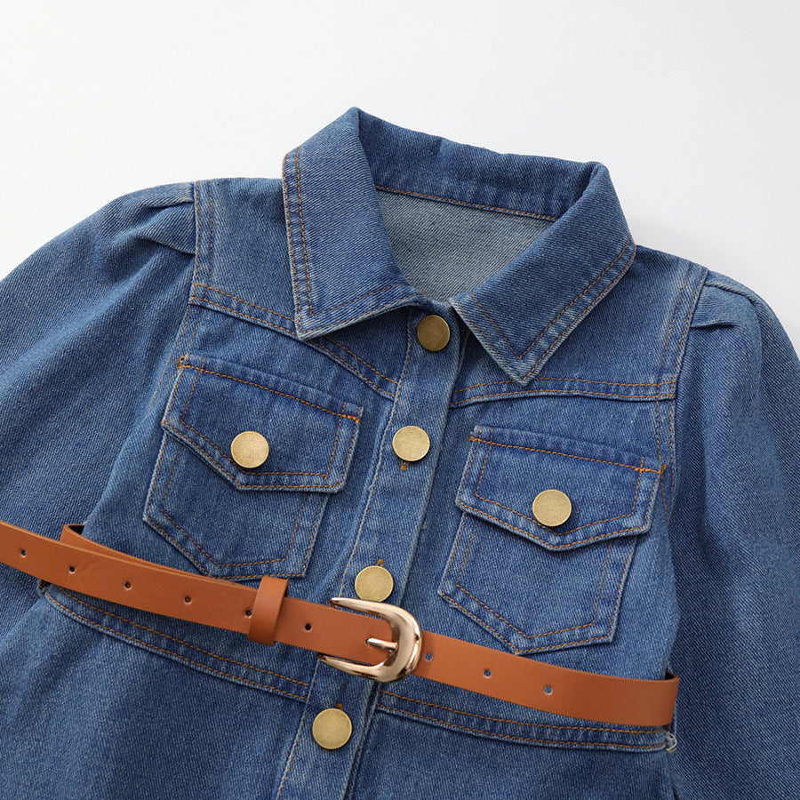 Girls Denim Belt Dress Korean Autumn Style – Spring Autumn Kids Fashion Nepal | Tudoholic